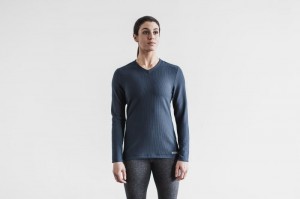 Nobull V-Neck Long Sleeve Waffle Navy | 17283TJIQ