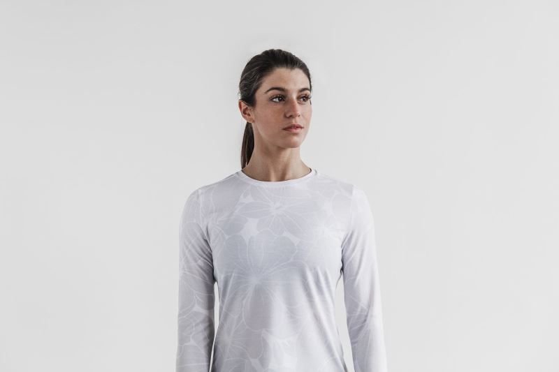 Nobull Long Sleeve Hibiscus White | 95186ISNQ