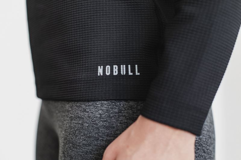 Nobull V-Neck Long Sleeve Waffle Black | 42560YJUK