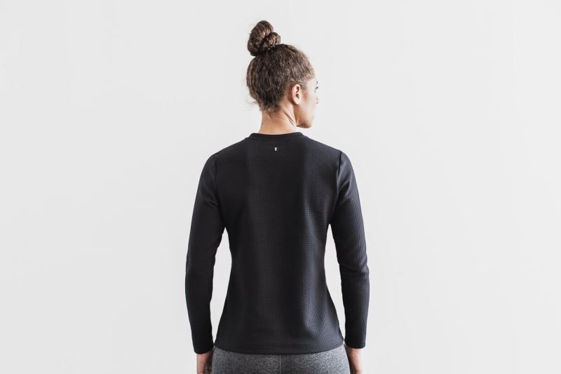 Nobull V-Neck Long Sleeve Waffle Black | 42560YJUK