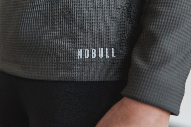 Nobull V-Neck Long Sleeve Waffle Dark Grey | 76208PLBA