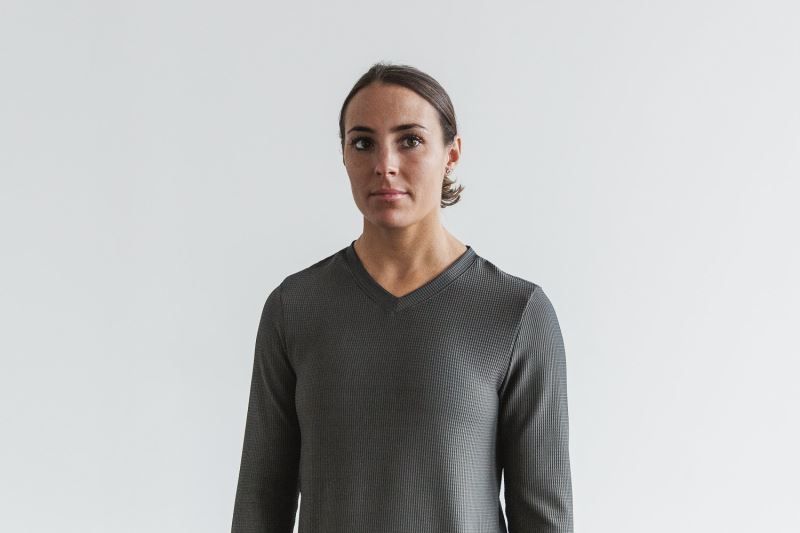 Nobull V-Neck Long Sleeve Waffle Dark Grey | 76208PLBA