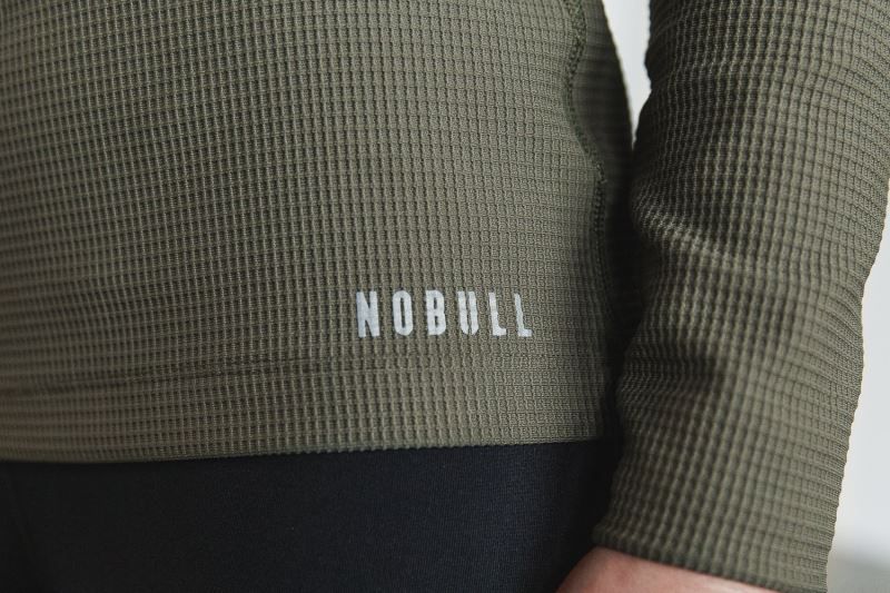 Nobull V-Neck Long Sleeve Waffle Green | 50498GFPX