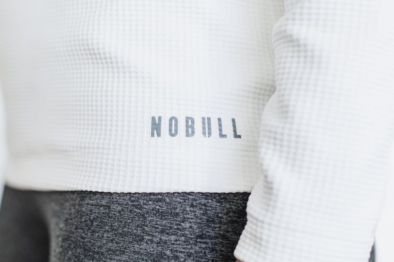 Nobull V-Neck Long Sleeve Waffle White | 83406CPIZ